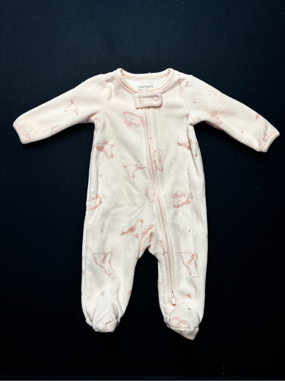 Carter's Light Pink Fleece Footed One-Piece with Animal Print -Newborn